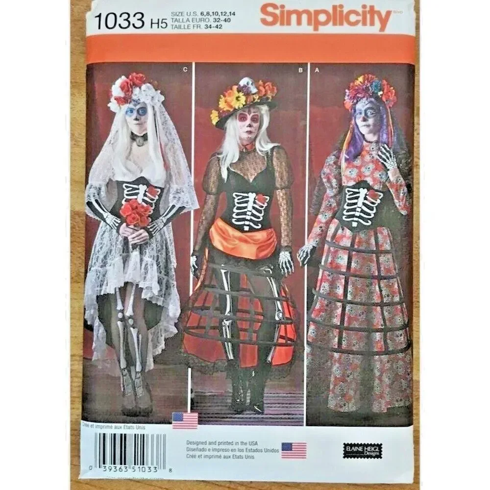 #1033 Simplicity womens Day of the Dead Muertos costume sewing pattern size 6-14